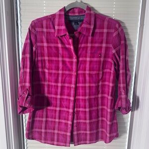 Tommy Hilfiger Pink Plaid Button Down Shirt (Size M)